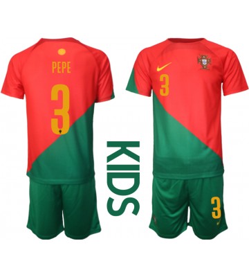 Portugal Pepe #3 babykläder Hemmatröja barn VM 2022 Korta ärmar (+ Korta byxor)